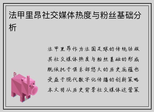 法甲里昂社交媒体热度与粉丝基础分析